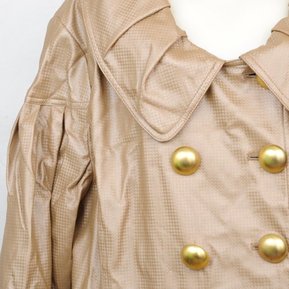 VERTIGO Paris Gold Polyurithane Square Print Double Breasted Trench Coat Women L - Picture 2 of 8
